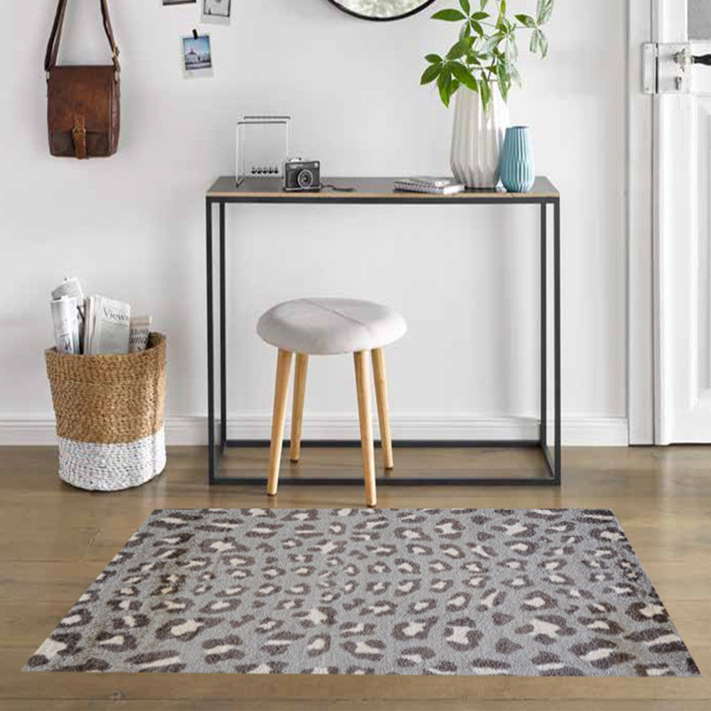 2' X 4' Gray and Brown Cheetah Washable Floor Mat