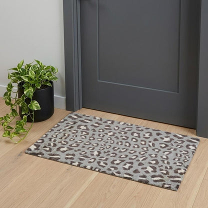 2' X 4' Gray and Brown Cheetah Washable Floor Mat