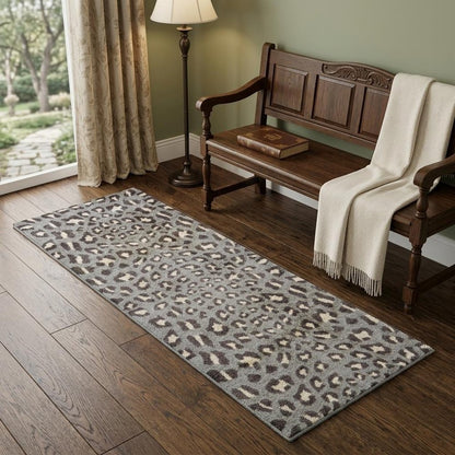 2' X 6' Gray and Brown Cheetah Washable Runner Rug