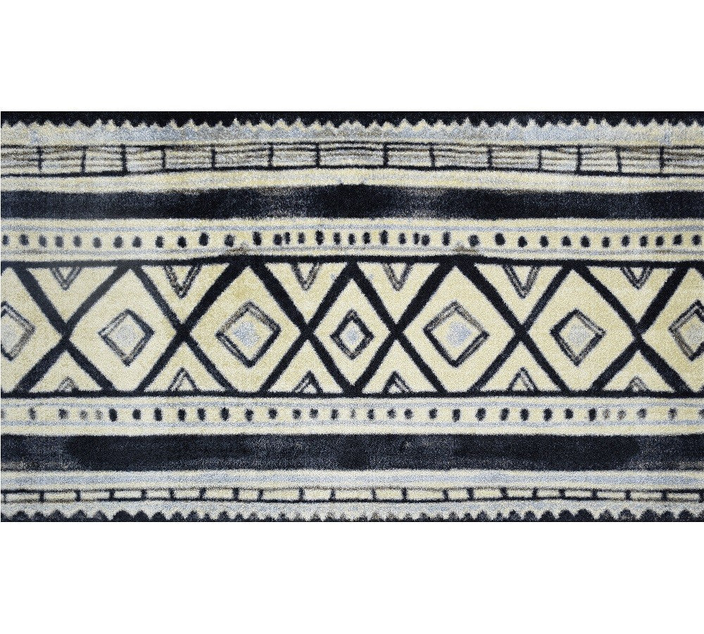 2' X 4' Black and Gray Modern Tribal Washable Floor Mat