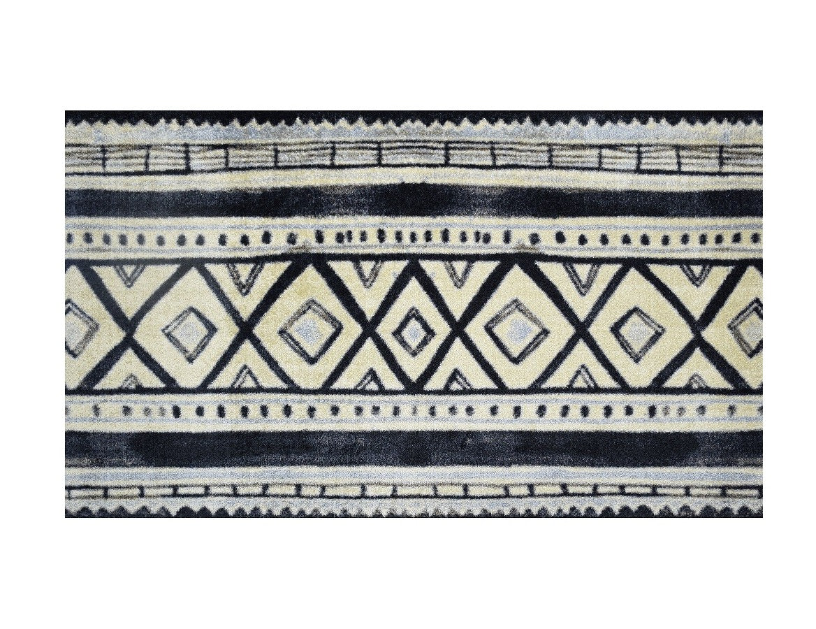 2' X 4' Black and Gray Modern Tribal Washable Floor Mat