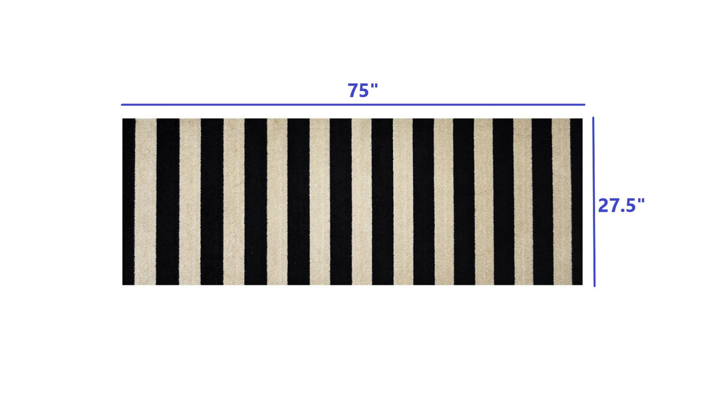 2' X 6' Black and Tan Wide Stripe Washable Runner Rug