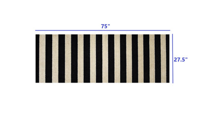 2' X 6' Black and Tan Wide Stripe Washable Runner Rug