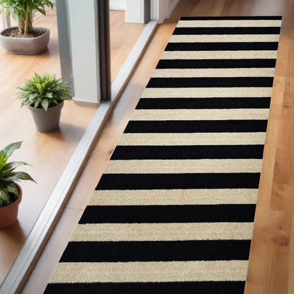 2' X 6' Black and Tan Wide Stripe Washable Runner Rug