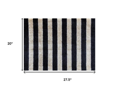 2' X 3' Black and Tan Wide Stripe Washable Floor Mat