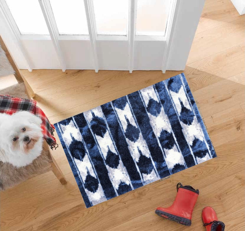 2' X 3' Shades of Blue Abstract Stripes Washable Floor Mat