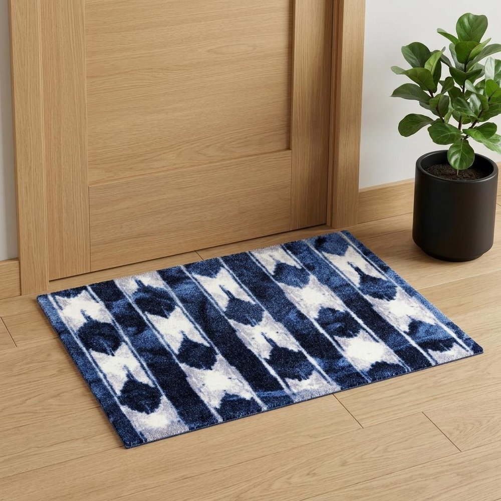 2' X 3' Shades of Blue Abstract Stripes Washable Floor Mat