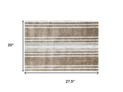 2' X 3' Tan Striped Shag Area Rug