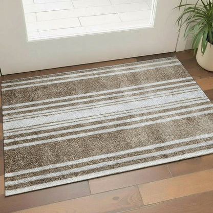 2' X 3' Tan Striped Shag Area Rug