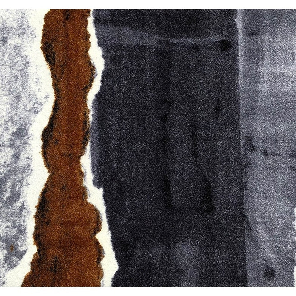 2' X 6' Gray and Brown Abstract Southwest Washable Runner Rug