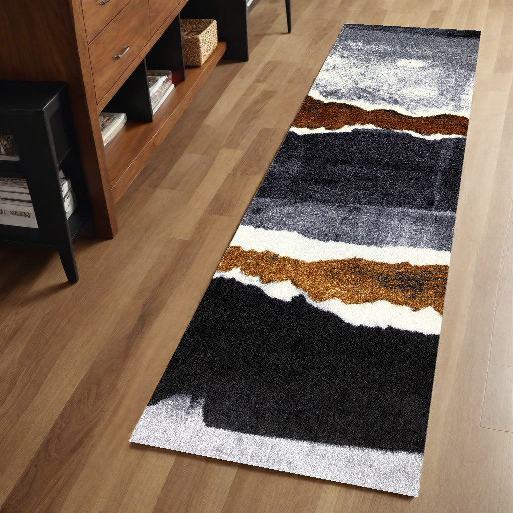 2' X 6' Gray and Brown Abstract Southwest Washable Runner Rug