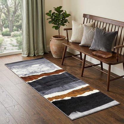 2' X 6' Gray and Brown Abstract Southwest Washable Runner Rug