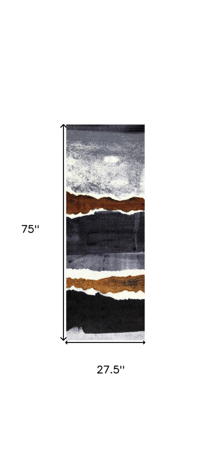 2' X 6' Gray and Brown Abstract Southwest Washable Runner Rug