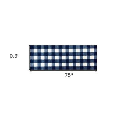 2' X 6' Navy and White Buffalo Plaid Washable Runner Rug