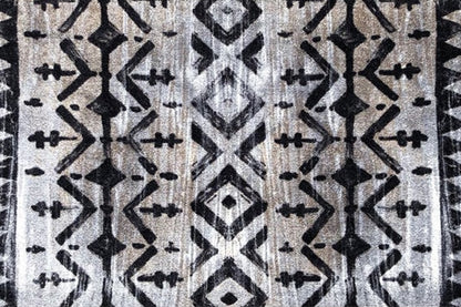 2' X 6' Black and Gray Aztec Washable Runner Rug