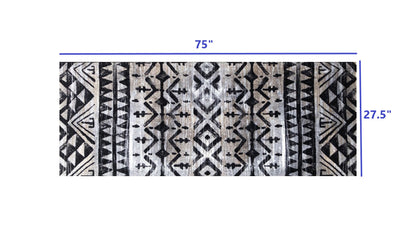 2' X 6' Black and Gray Aztec Washable Runner Rug