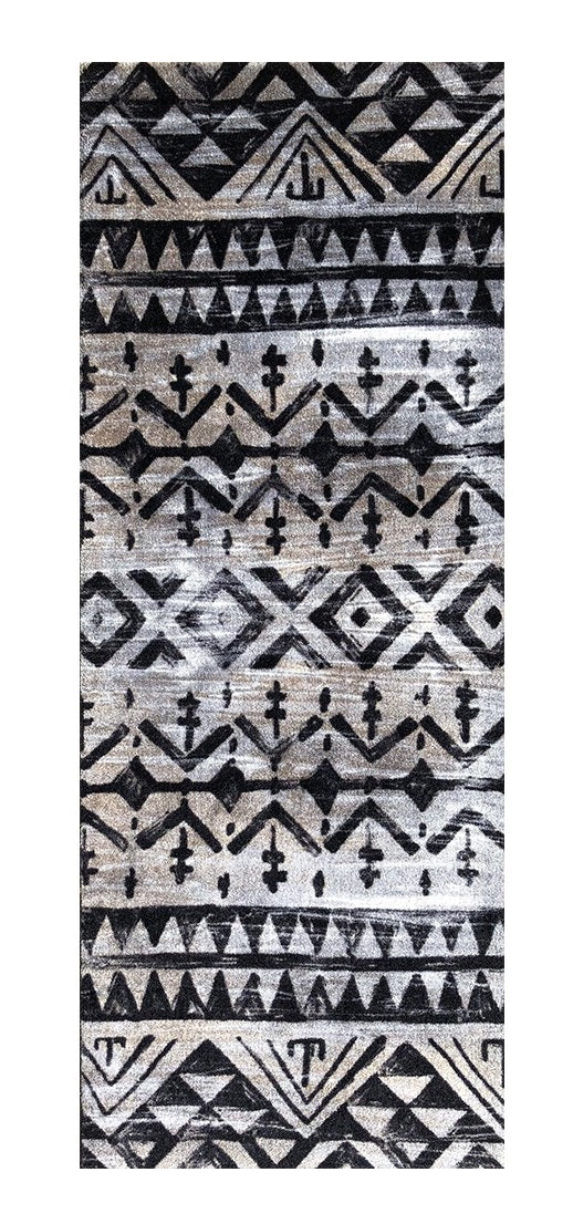 2' X 6' Black and Gray Aztec Washable Runner Rug