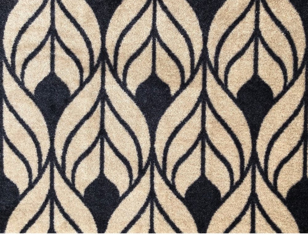 2' X 3' Graphite and Tan Abstract Leaves Washable Floor Mat