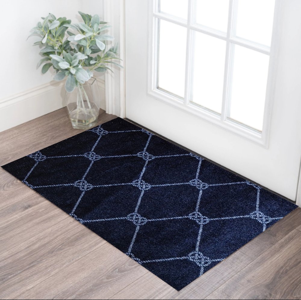 2' X 3' Blue And White Geometric Shag Area Rug
