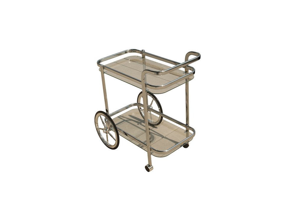 28" Silver Metal And Glass Rolling Trolley Bar Cart