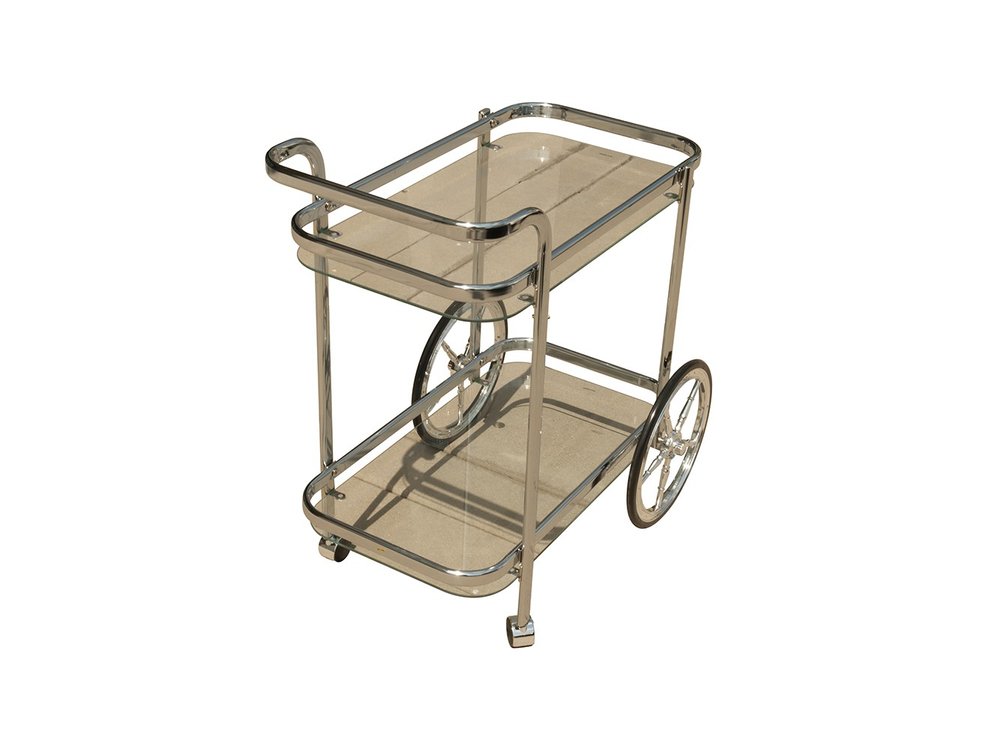 28" Silver Metal And Glass Rolling Trolley Bar Cart