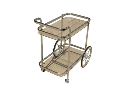 28" Silver Metal And Glass Rolling Trolley Bar Cart