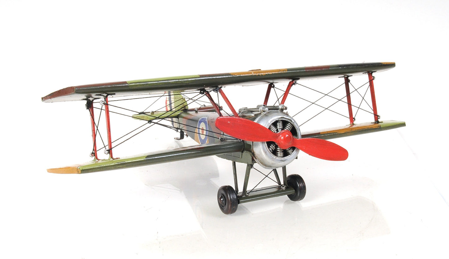 7" Green Metal Hand Painted Model Airplane Tabletop Sculpture