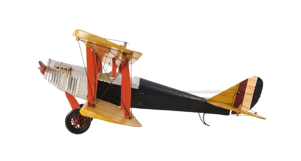 8" Yellow Red And Gray Metal Hand Painted Air Plane