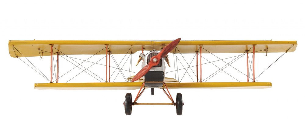 8" Yellow Red And Gray Metal Hand Painted Air Plane