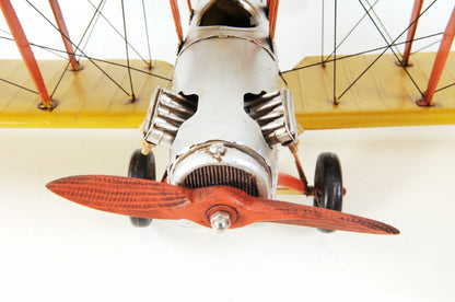 8" Yellow Red And Gray Metal Hand Painted AirPlane