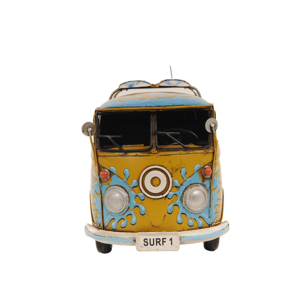 8" Blue and Yellow Metal Hand Painted c1967 Volkswagen Deluxe Model Car