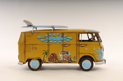 8" Blue and Yellow Metal Hand Painted c1967 Volkswagen Deluxe Model Car