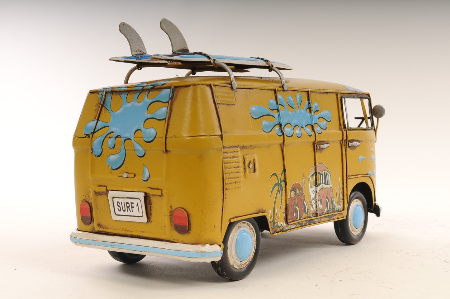 8" Blue and Yellow Metal Hand Painted c1967 Volkswagen Deluxe Model Car