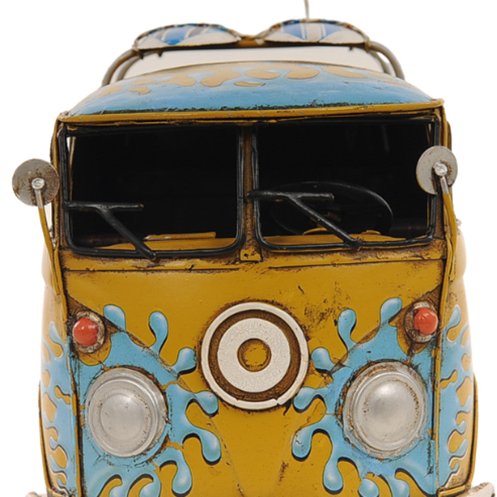 8" Blue and Yellow Metal Hand Painted c1967 Volkswagen Deluxe Model Car