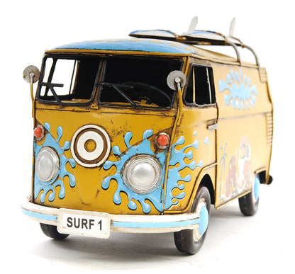 8" Blue and Yellow Metal Hand Painted c1967 Volkswagen Deluxe Model Car