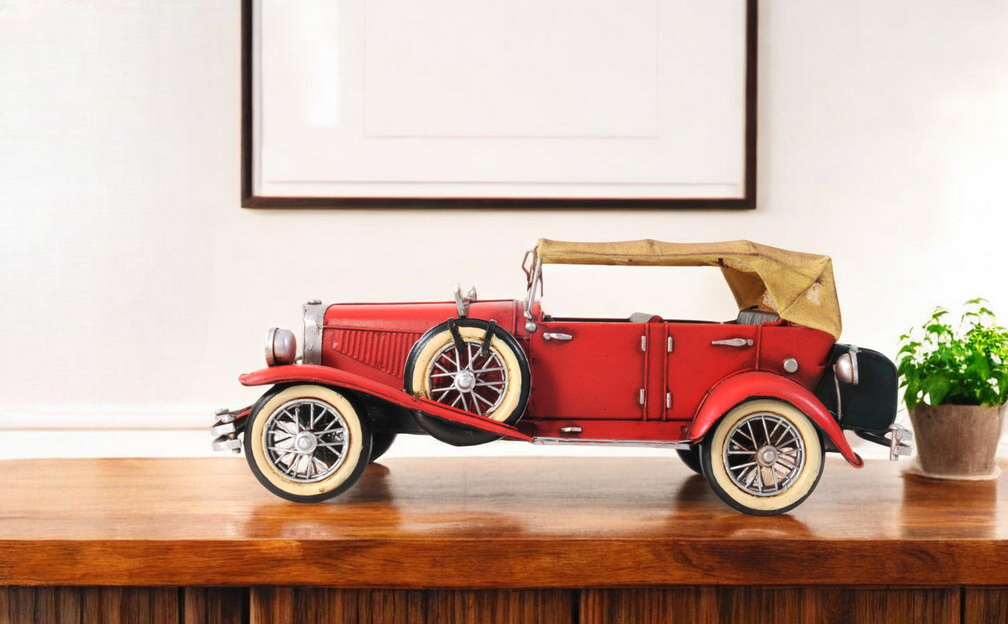 5" Red Metal Hand Painted Model Car Tabletop Sculpture