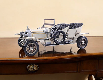 8" Silver Metal Hand Painted Model Car Tabletop Sculpture