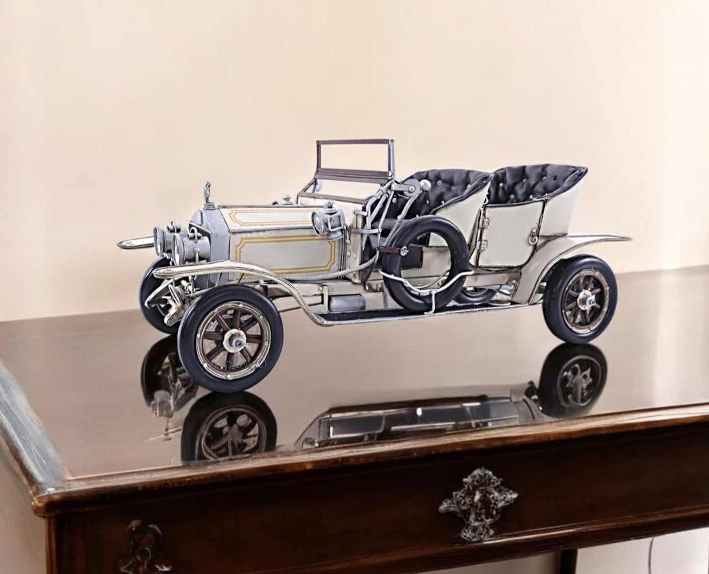 8" Silver Metal Hand Painted Model Car Tabletop Sculpture