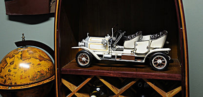 8" Silver Metal Hand Painted Model Car Tabletop Sculpture