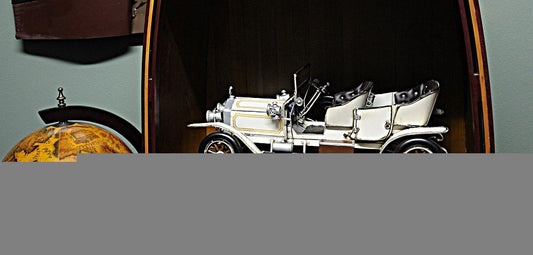 8" Silver Metal Hand Painted Model Car Tabletop Sculpture