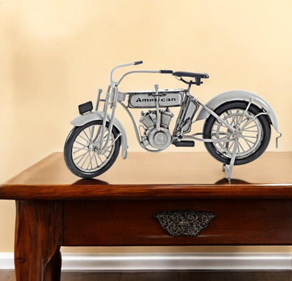 6" White Metal Hand Painted Model Motorcycle Tabletop Sculpture