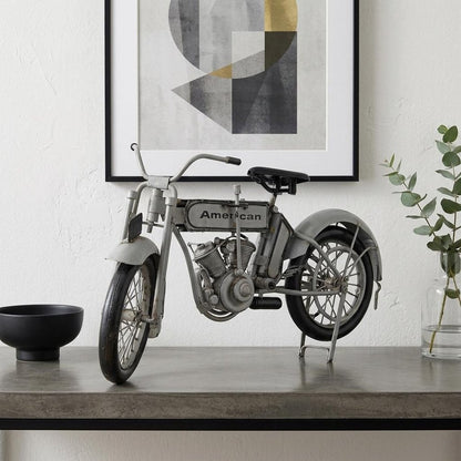 6" White Metal Hand Painted Model Motorcycle Tabletop Sculpture