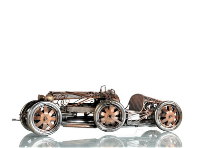 c1924 Bugatti Bronze and Silver Open Frame Racecar Sculpture