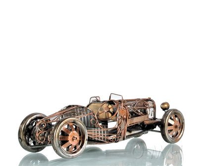 c1924 Bugatti Bronze and Silver Open Frame Racecar Sculpture