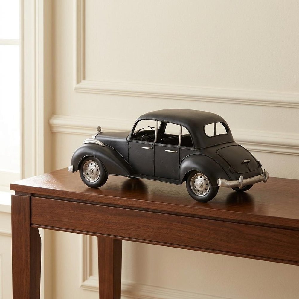 5" Gray Metal Hand Painted Model Car Tabletop Sculpture