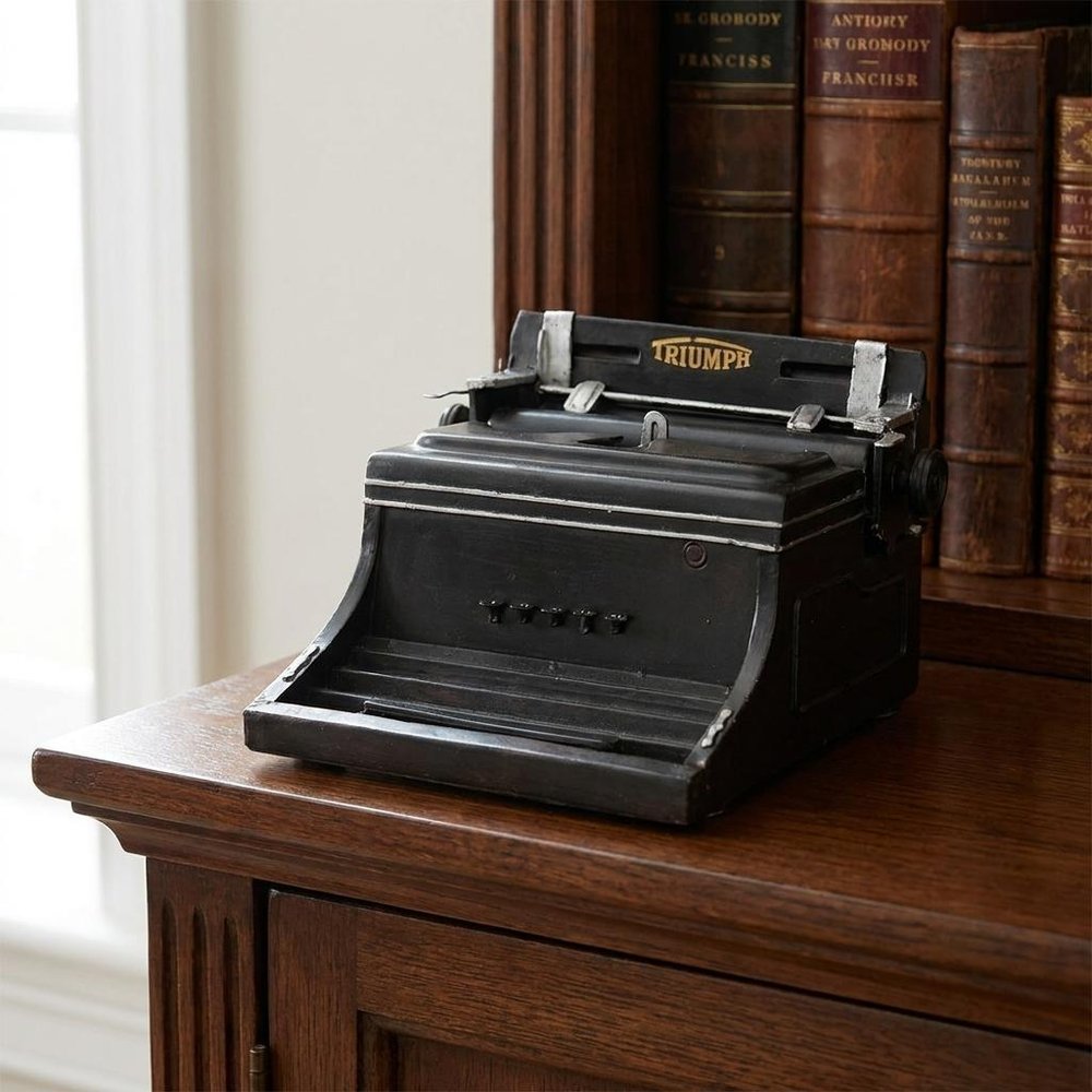 9" Black Metal German Replica Typewriter Tabletop Sculpture