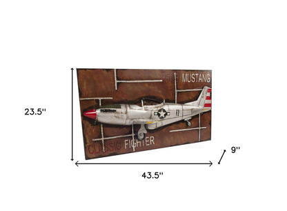 24" Brown And Silver Metal Hand Painted Model Airplane