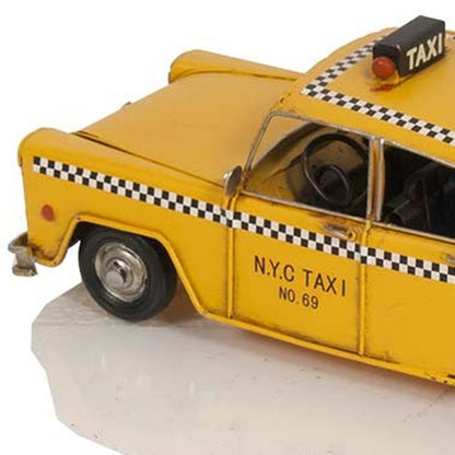 13" Yellow Metal Hand Painted NYC Taxi Tabletop Sculpture