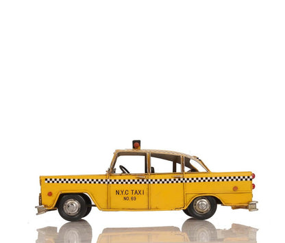 13" Yellow Metal Hand Painted NYC Taxi Tabletop Sculpture
