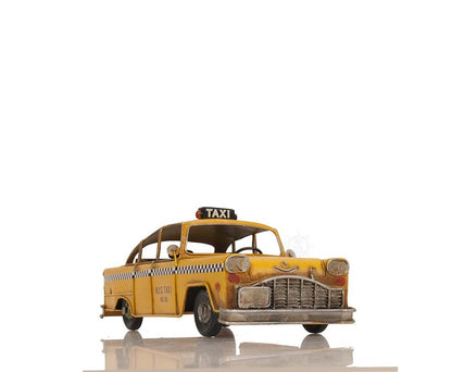 13" Yellow Metal Hand Painted NYC Taxi Tabletop Sculpture
